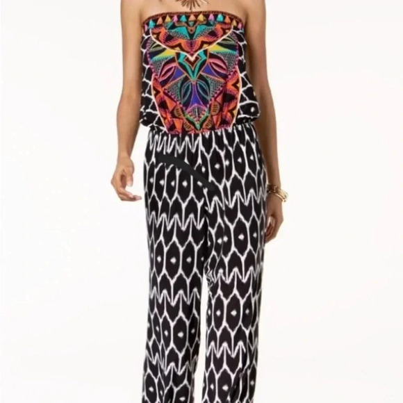 Trina Turk Strapless Jumpsuit INC Black and Multi Color - Picture 1 of 10